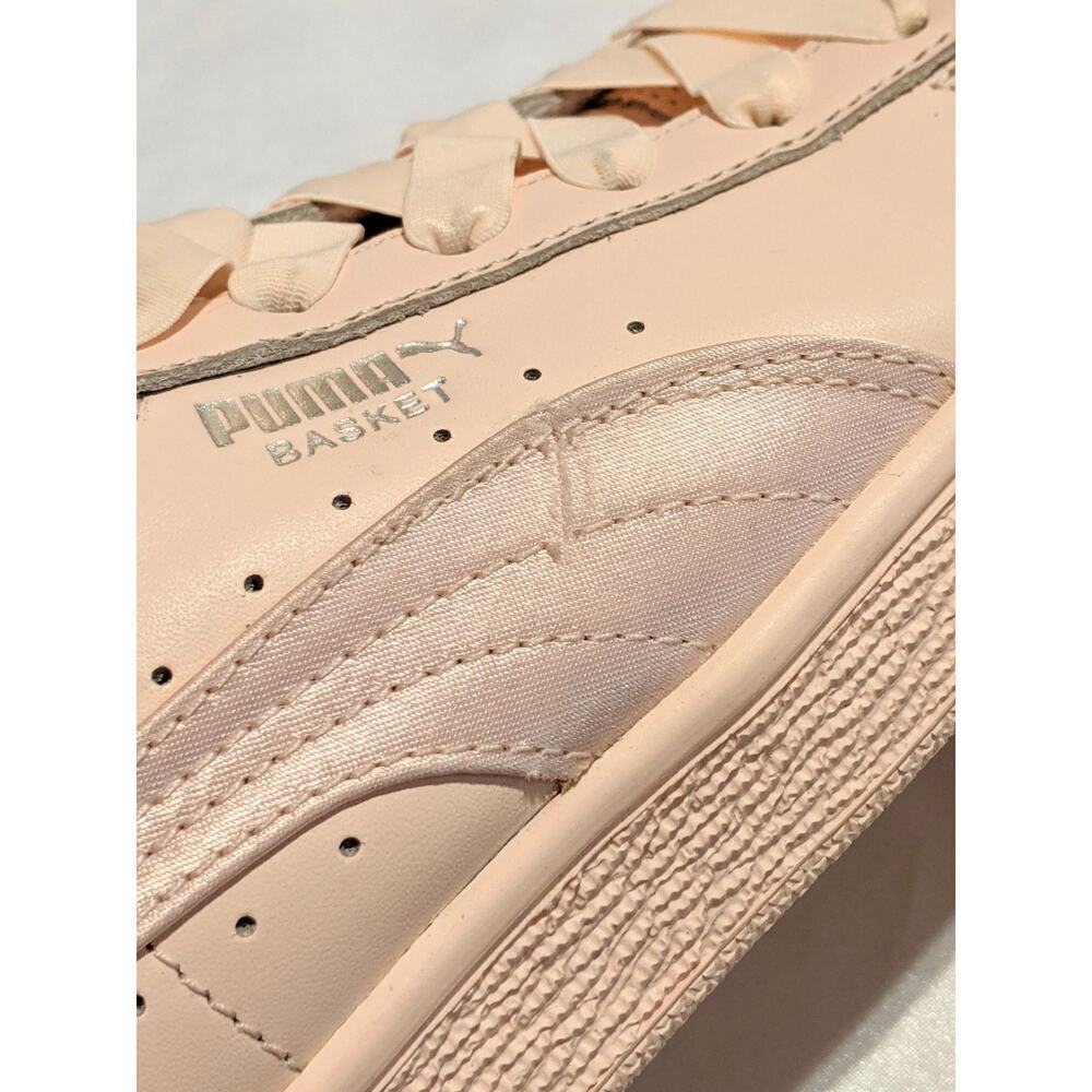 Puma Womens Basket Bow Trainers Pearl Pink Leather Size 7 Satin Bow And Trim EUC - Picture 9 of 9